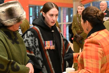 Dame Cindy in conversation during the morning tea following the Dawn Service