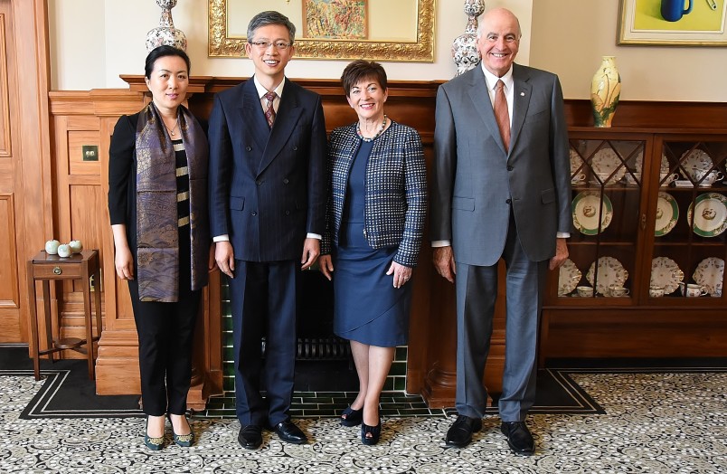 Image of Dame Patsy and Sir David with Ambassador of China, HE Wang Lutong and his wife Yang Pengbo