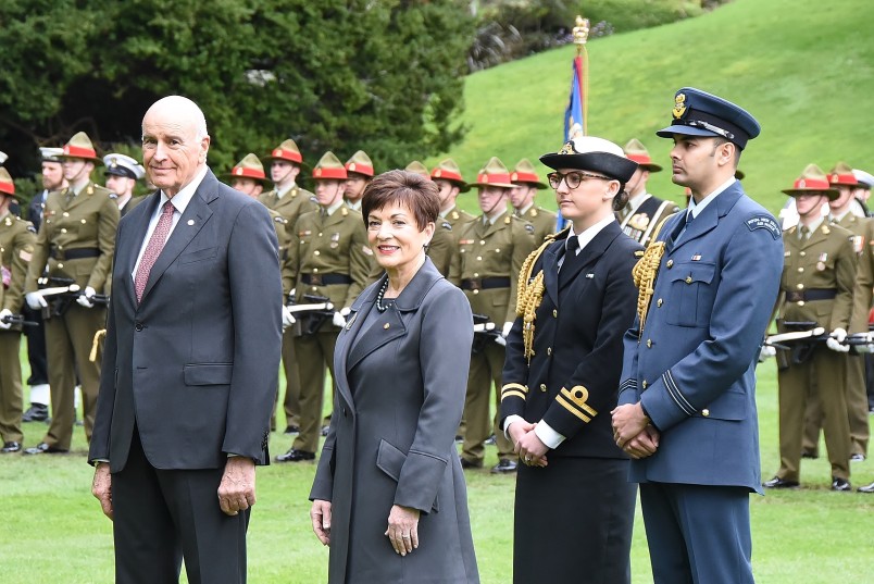Image of Dame Patsy and Sir David awaiting the arrival of the President of the Republic of Croatia