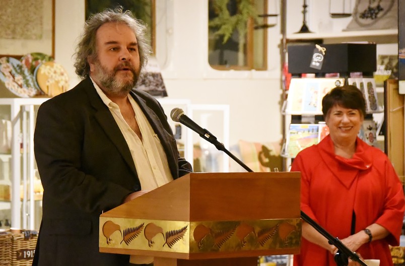Image of Sir Peter Jackson speaking about the creation process for the exhibit