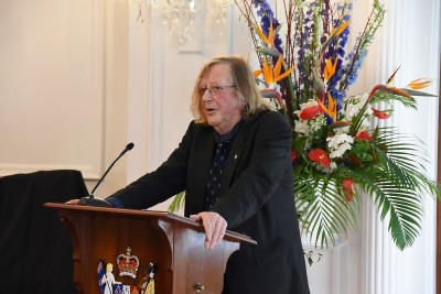 Image of Professor Gary Hawke, Chair of the New Zealand String Quartet speaking