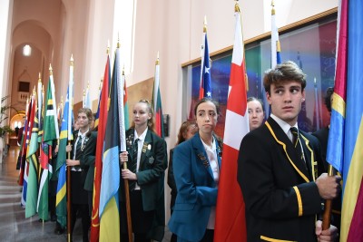 an image of Students with Commonwealth flags
