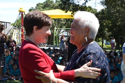 an image of Dame Patsy with Pareaute Nathan, QSM, at Kaitaia Primary School