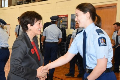an image of Dame Patsy meeting a Wing 316 recruit