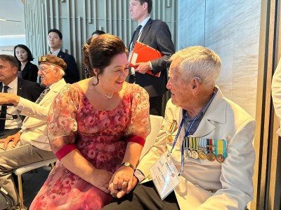 Dame Cindy with New Zealand Korean War veteran John Barnett