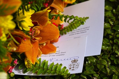 Dame Cindy's wreath and accompanying note of condolence, on behalf of His Majesty King Charles III