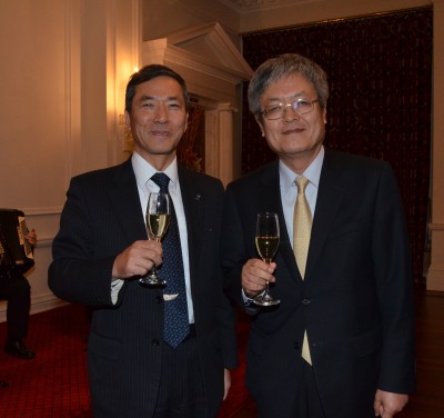HE Mr Toshihisa Takata, the Japanese Ambassador, with HE Mr Hae-yong Kim, Ambassador of the Republic of Korea.