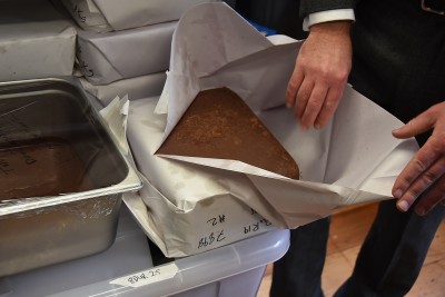 Wellington Chocolate Factory- an 8 kg block of chocolate being aged before tempering.